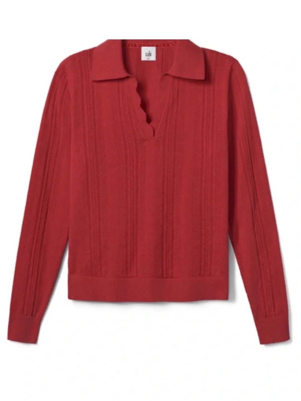 Cabi Athena Crimson Pointelle V-Neck Pullover
